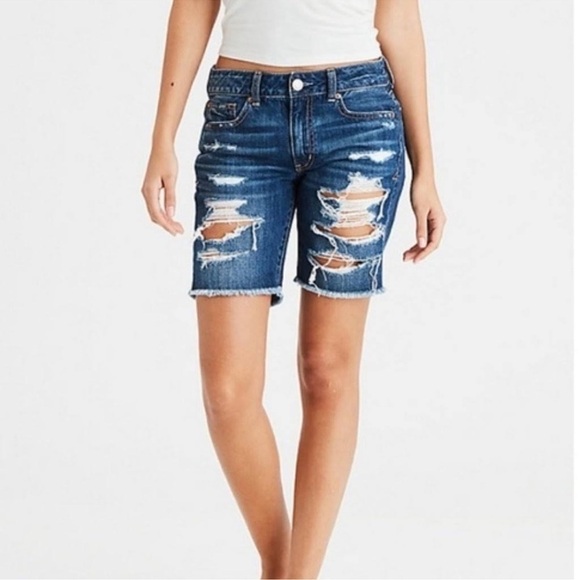 American Eagle TomGirl Bermuda Distressed Jean Shorts - Picture 1 of 6